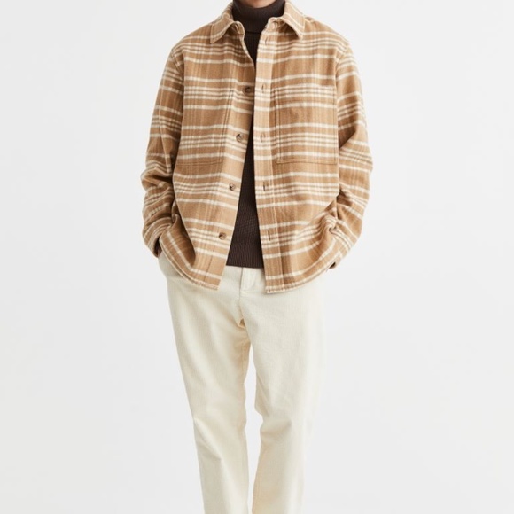 H&M Premium Wool Blend Shirt Jacket Beige / Checked OVERSIZED fit Size Small - Picture 11 of 11